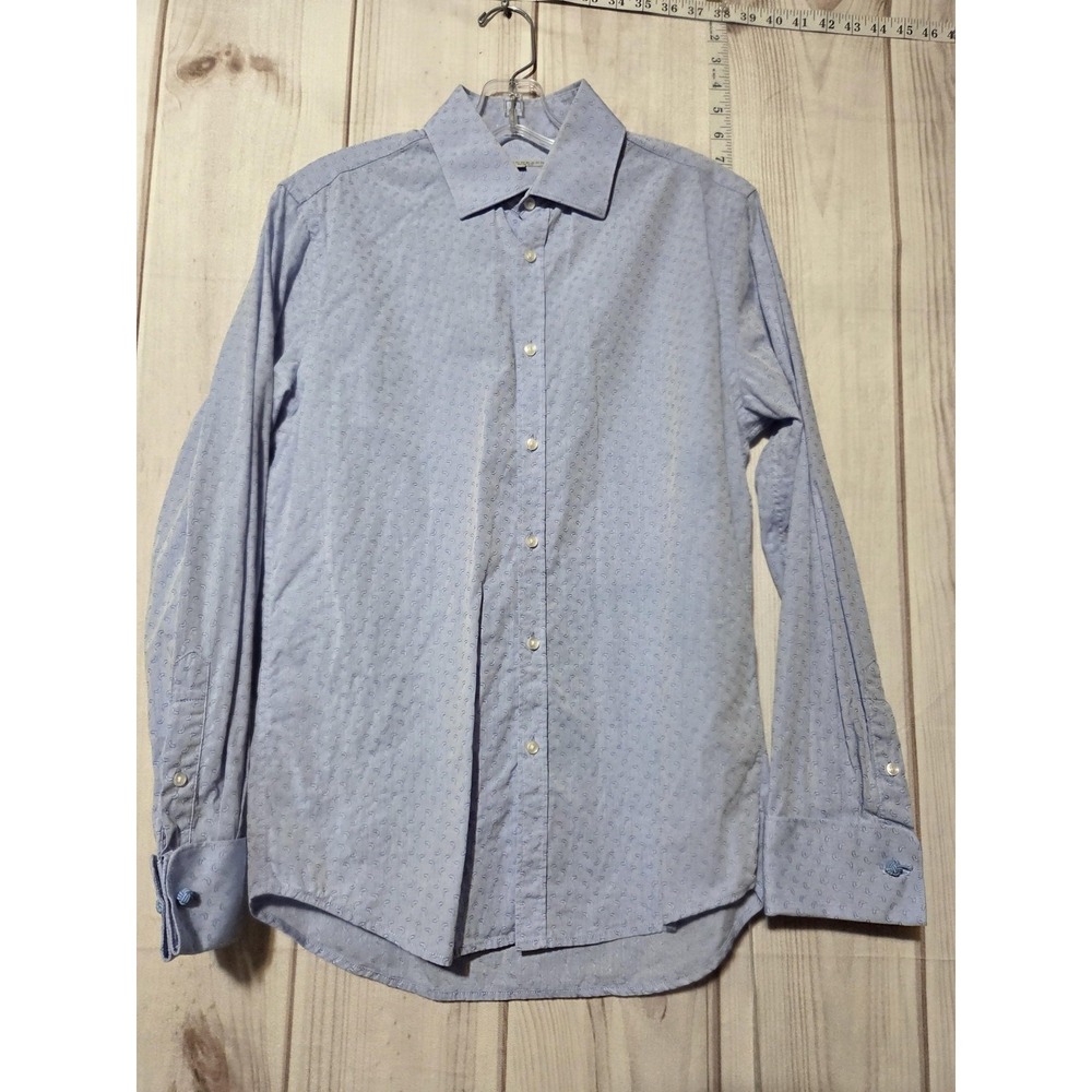 Bachrach Shirt Mens 15 32/33 Light Blue Slim Fit Paisley Long Sleeve Button Down